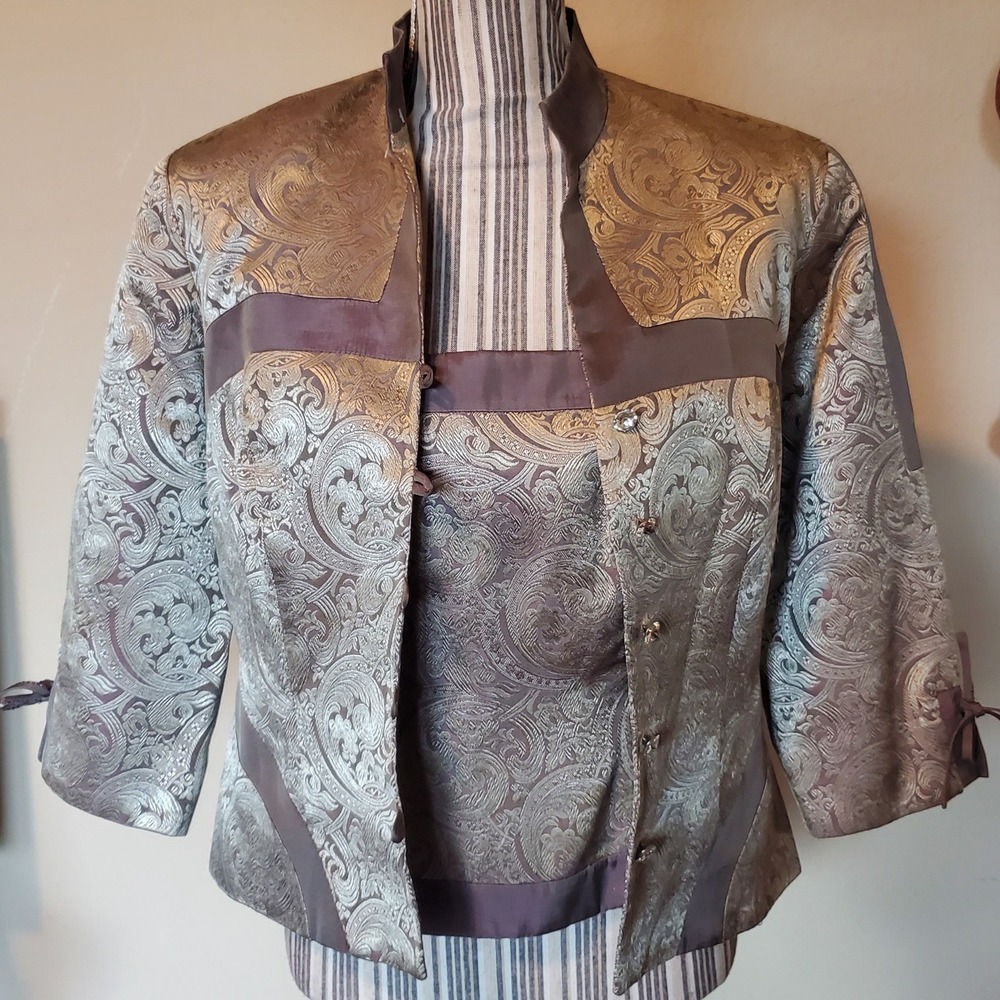 JS Collections Petite 10P Gold Paisley Jacquard Jacket & Camisole Formal Set